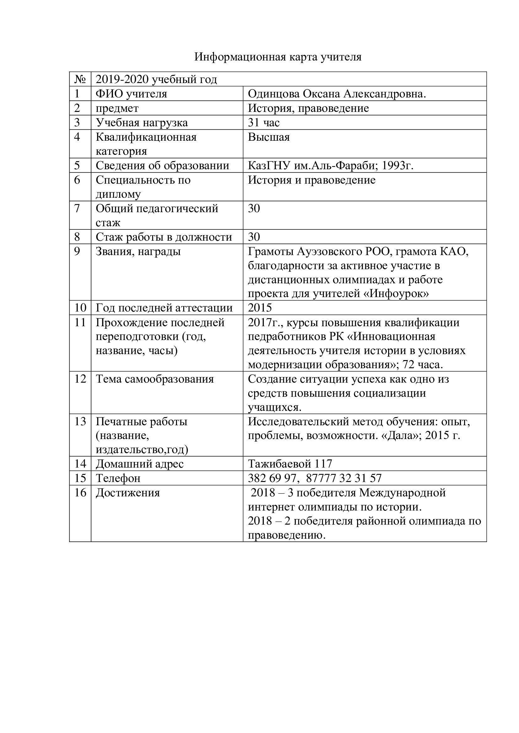 Одинцова Оксана Александровна » КГУ «Школа-гимназия №5»УO г.Алматы